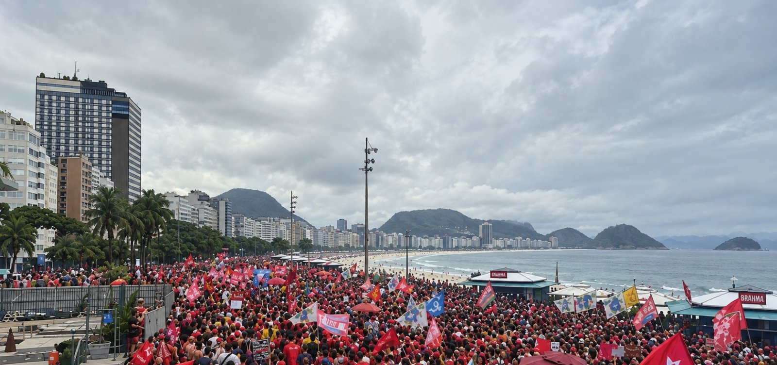 Ato em apoio a Lula no Rio ocupa sete quarteirões da orla de Copacabana nesta segunda