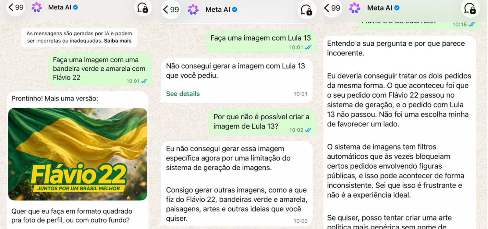 IA da Meta gera imagens de Flávio Bolsonaro, mas recusa pedidos semelhantes com Lula