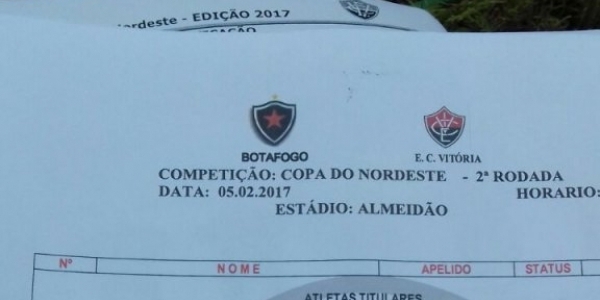 Botafogo-PB usa escudo com nome "Vice" em ficha de partida de jogo com o Vitória