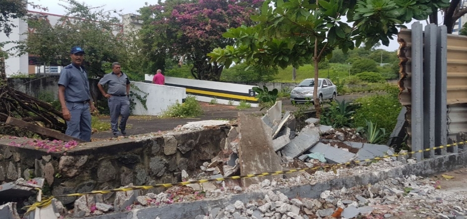 Árvore cai e derruba parte do muro do Centro de Convenções