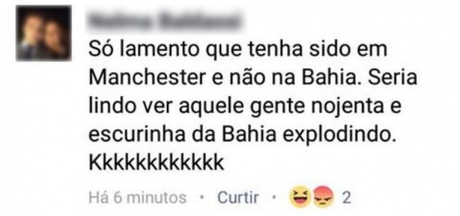 Mulher diz que atentado em show deveria ter ocorrido na Bahia: \'gente nojenta e escurinha\'