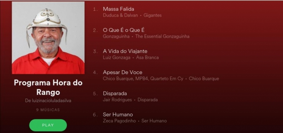 Ex-presidente Lula lança playlist no Spotify que tem até Rap da Felicidade