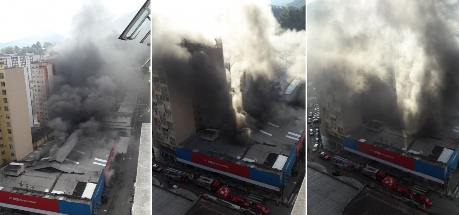 Supermercado no Rio de Janeiro fica destruído em incêndio que já dura mais de 24 horas