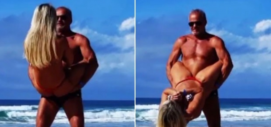 Kadu Moliterno treina com esposa na praia e exibe boa forma: \"Bora trincar!\"; vídeo