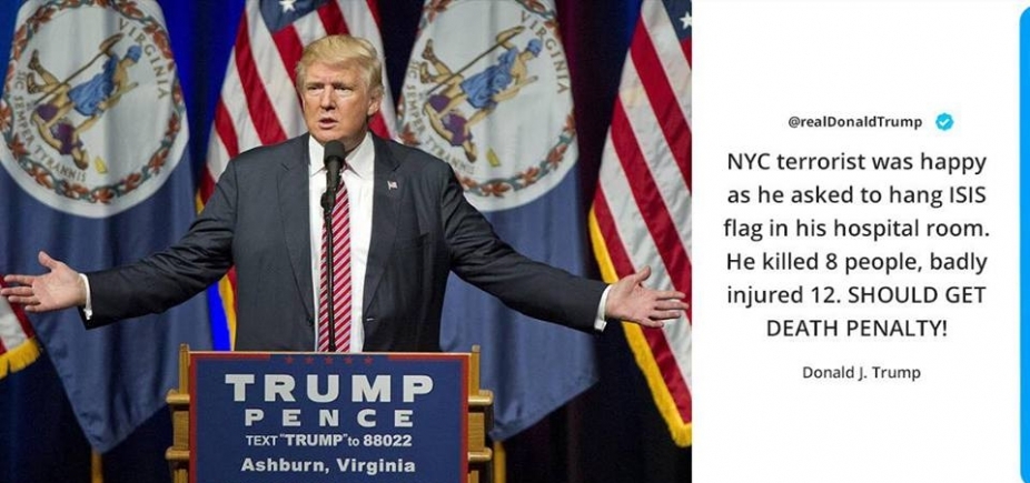 No Twitter, Trump recomenda que pena de morte seja aplicada a autor de atentado em Nova York