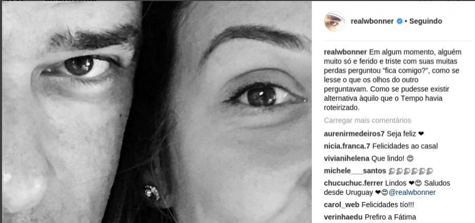 William Bonner posta foto com namorada em rede social; confira