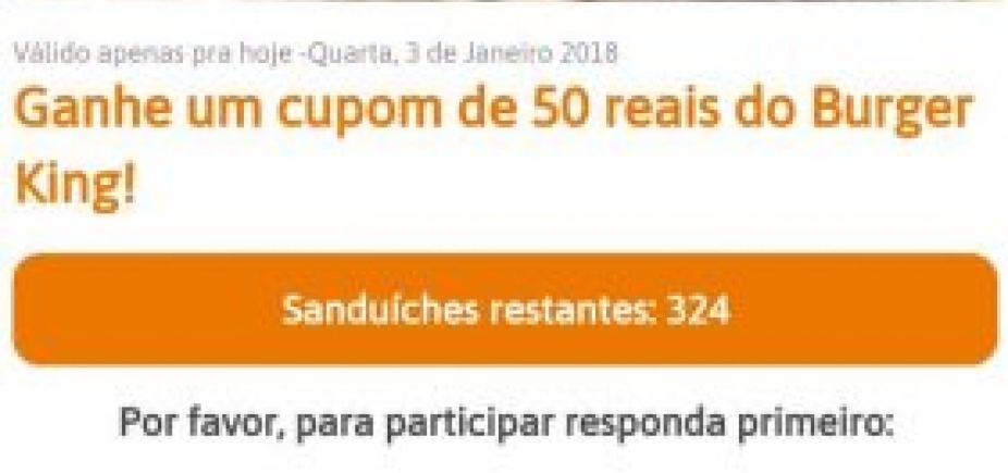 Golpe no WhatsApp oferece cupom falso de desconto no Burger King