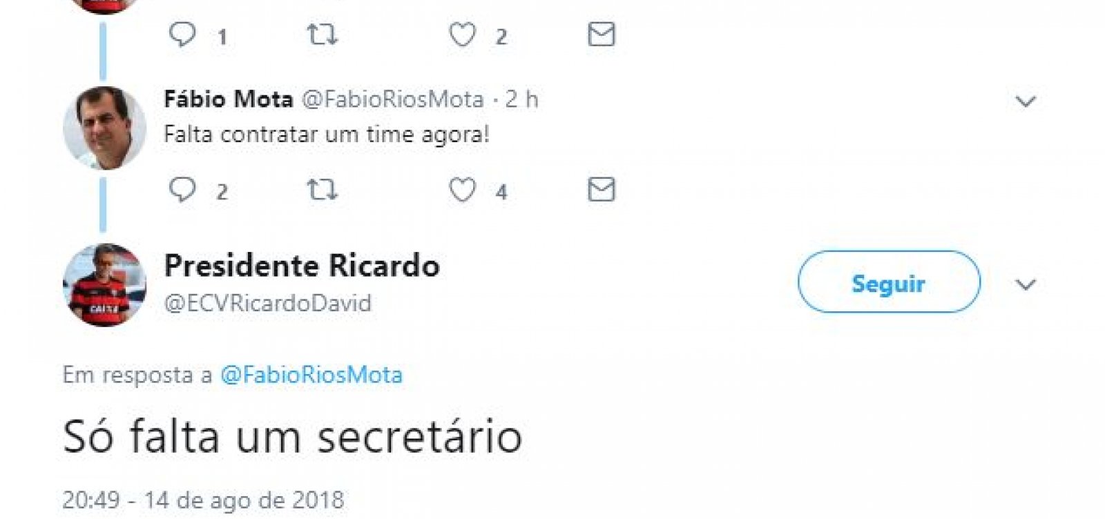Secretário discute com 'fake' de presidente do Vitória no Twitter