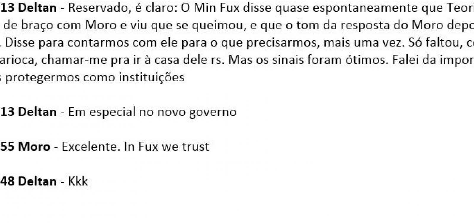 Vaza Jato: Deltan relatou a Moro conversa com ministro do STF; ex-juiz comemorou