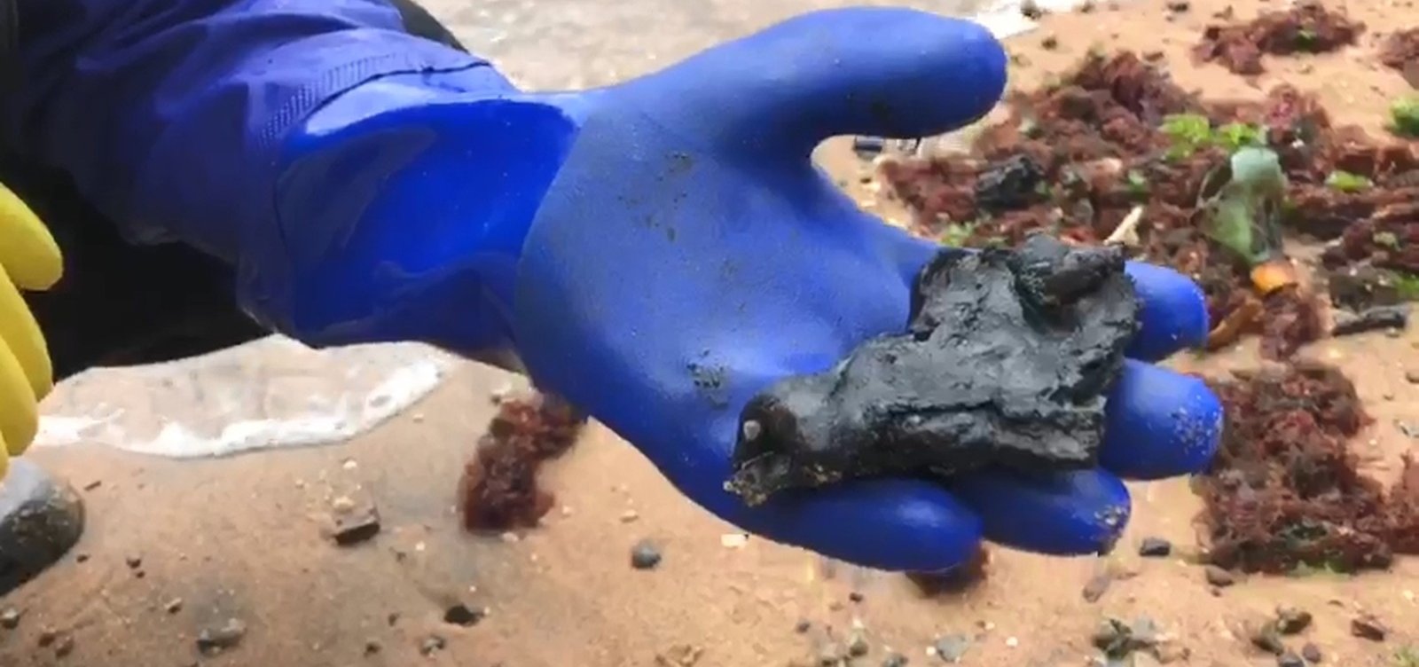 Manchas de óleo são vistas em praia de Vitória, no Espírito Santo