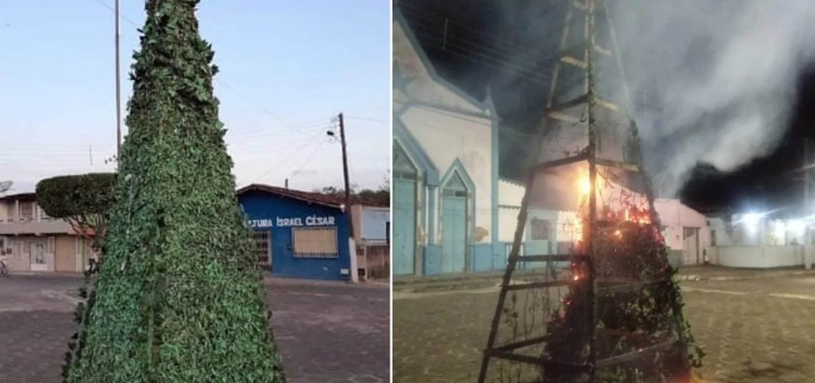 Árvore de Natal é queimada em Ubaitaba; prefeitura acusa vandalismo