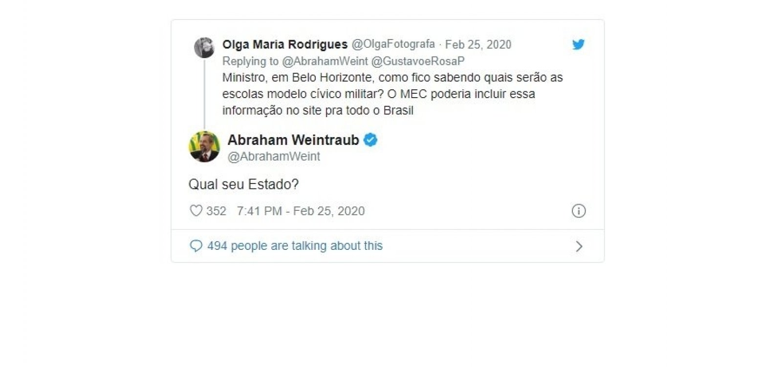 Weintraub questiona em que estado fica Belo Horizonte
