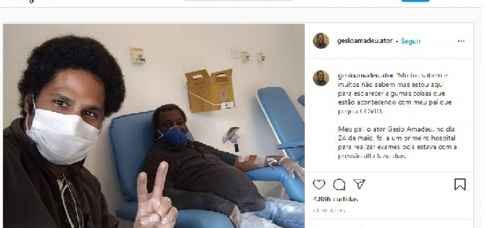 Ator Gésio Amadeu permanece internado em estado grave após contrair covid-19