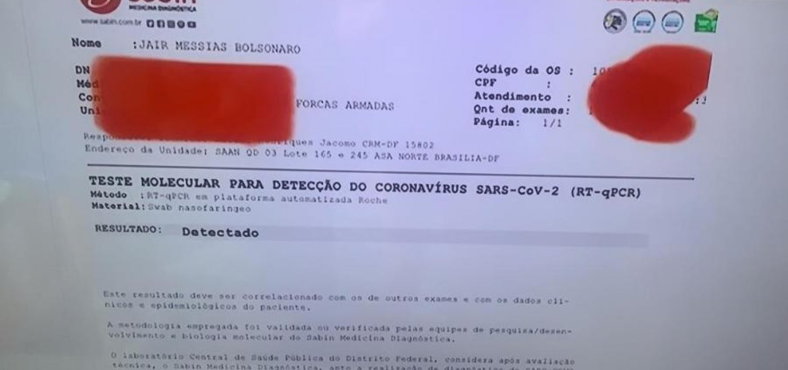 Bolsonaro usou nome verdadeiro em exame para covid-19 pela primeira vez